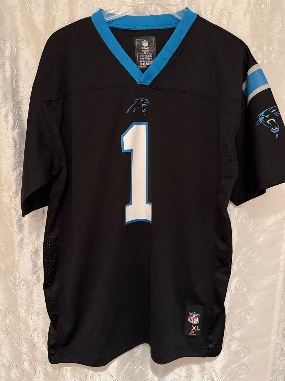 NFL Carolina Panthers Cam Newton #1 Black and Blue Jersey Youth Size XL 🔥 B3